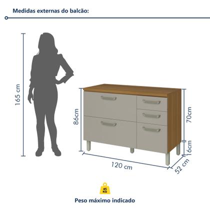 Imagem de Balcão de Cozinha 2 Portas 3 Gavetas 120cm Princesa 100% Mdf