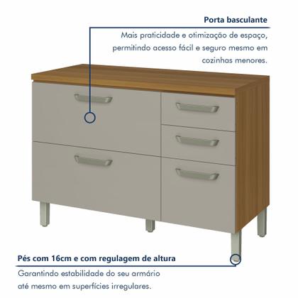 Imagem de Balcão de Cozinha 2 Portas 3 Gavetas 120cm Princesa 100% Mdf