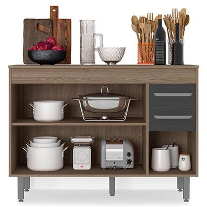 Imagem de Balcão de Cozinha 3 Portas 2 Gavetas 120cm Flex com Tampo Carvalho Grafite - Poliman