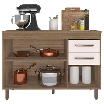 Imagem de Balcão De Cozinha 3 Portas 2 Gavetas 120cm Flex Com Tampo Carvalho Oak Off White - Poliman
