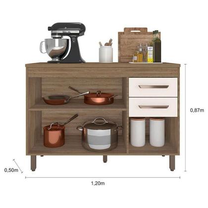 Imagem de Balcão De Cozinha 3 Portas 2 Gavetas 120cm Flex Com Tampo Carvalho Oak Off White - Poliman