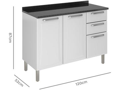 Imagem de Balcão de Cozinha 3 Portas 2 Gavetas Itatiaia Tarsila de Aço 120cm Branco