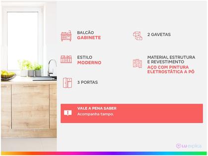 Imagem de Balcão de Cozinha 3 Portas 2 Gavetas Itatiaia Tarsila de Aço 120cm Branco