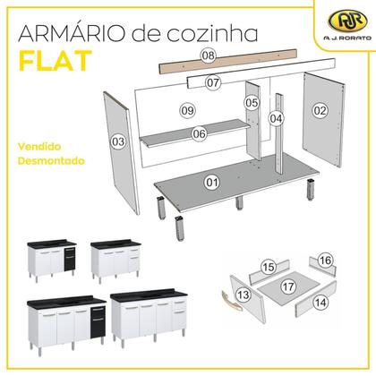 Imagem de Balcão de Cozinha 3 Portas e 1 Gaveta 143cm