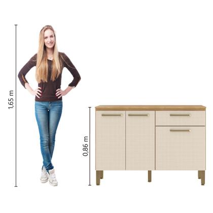 Imagem de Balcão de Cozinha 3 Portas e 1 Gaveta com Tampo 1,20m Versalhes Madeirado / Areia Kit's Paraná