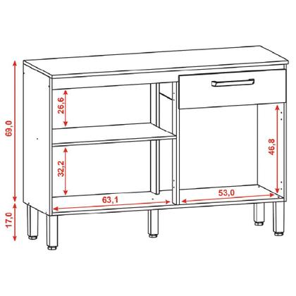 Imagem de Balcão de Cozinha 3 Portas e 1 Gaveta com Tampo 1,20m Versalhes Madeirado / Areia Kit's Paraná