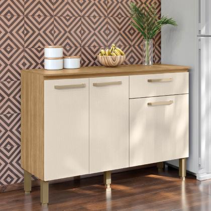 Imagem de Balcão de Cozinha 3 Portas e 1 Gaveta com Tampo 1,20m Versalhes Madeirado / Areia Kit's Paraná