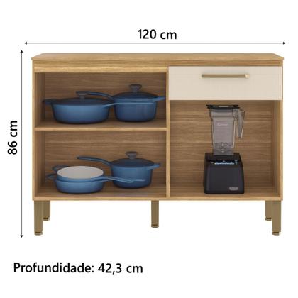 Imagem de Balcão de Cozinha 3 Portas e 1 Gaveta com Tampo 1,20m Versalhes Madeirado / Areia Kit's Paraná