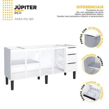 Imagem de Balcão de Cozinha 4 Portas 3 Gavetas 174cm Júpiter