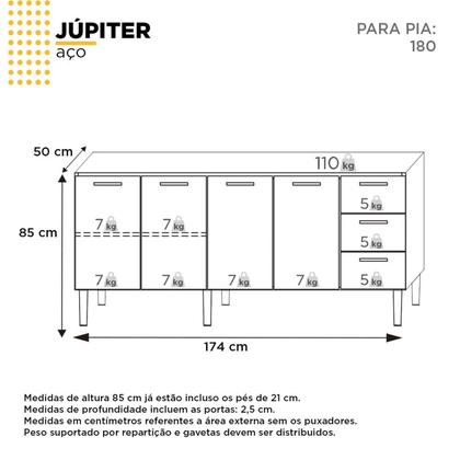Imagem de Balcão de Cozinha 4 Portas 3 Gavetas 174cm Júpiter