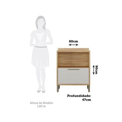 Imagem de Balcão de Cozinha 80cm com 1 Porta Basculante 1 Gavetão e Tampo 100% MDF Syrah Móveis RioDoce Amêndoa/Off White