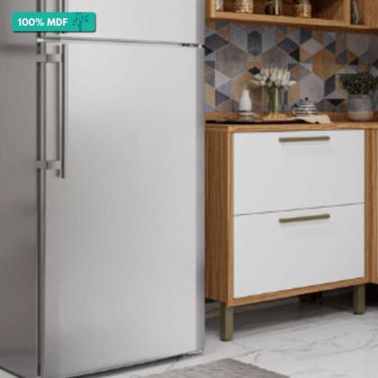 Imagem de Balcão de Cozinha 80cm com 1 Porta Basculante 1 Gavetão e Tampo 100% MDF Syrah Móveis RioDoce Amêndoa/Off White