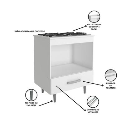 Imagem de Balcão de Cozinha Alecrim 1 Gaveta para Cooktop 4 Bocas Poliman Móveis