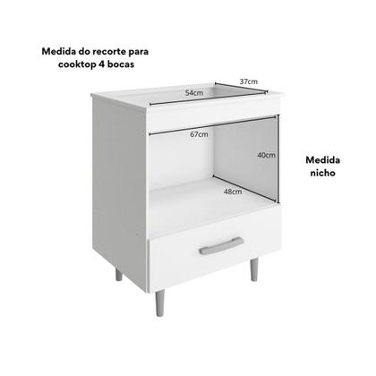 Imagem de Balcão de Cozinha Alecrim 1 Gaveta para Cooktop 4 Bocas Poliman Móveis