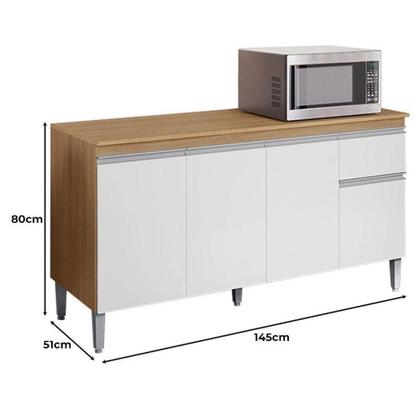 Imagem de Balcão De Cozinha Ambiente Tatiane Com Tampo 145cm Amêndoa Branco - Ajl