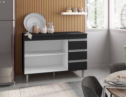 Imagem de Balcão de Cozinha  Andréia 100cm Preto + Tampo - AJL Móveis