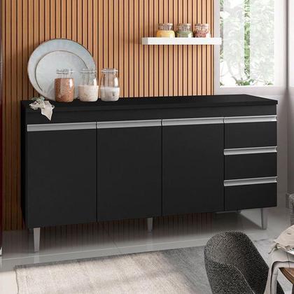 Imagem de Balcão De Cozinha Andréia Com Tampo 150 Cm Preto Fosco - Ajl