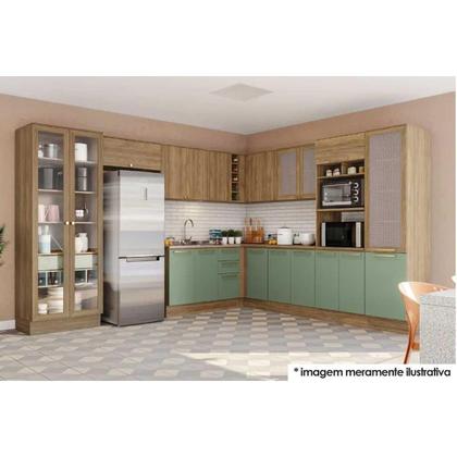 Imagem de Balcão de Cozinha Botanic M624 c/ 2 Portas e 3 Gavetas c/Tampo - Kappesberg Nogueira/Oliva/Nogueira - Kappesberg