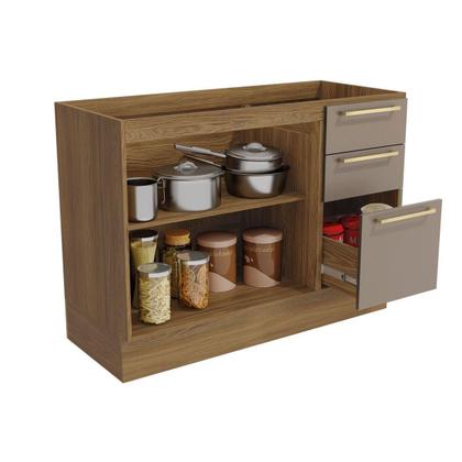 Imagem de Balcão de Cozinha Botanic M624 c/ 2 Portas e 3 Gavetas Nogueira/Verde Oliva - Kappesberg