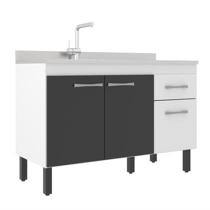 Imagem de Balcão de Cozinha Branco/Preto Monaco 2 Portas e 2 Gavetas