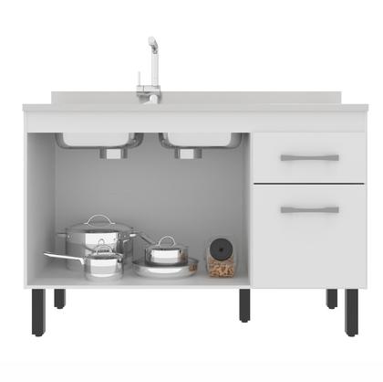 Imagem de Balcão de Cozinha Branco/Preto Monaco 2 Portas e 2 Gavetas