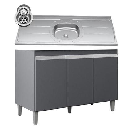 Imagem de Balcão de Cozinha Com Pia Inox 120cm 3 Portas Manu Cinza - AJL Móveis