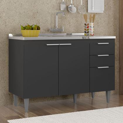 Imagem de Balcão de Cozinha Com Pia Inox 120cm Pérola Z34 Preto - Mpozenato