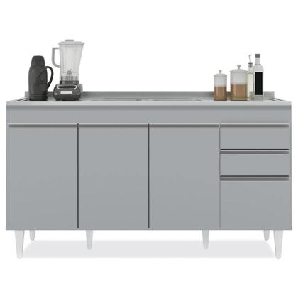 Imagem de Balcão de Cozinha com Pia Inox 150cm 4 Portas Marrocos Cinza Claro - Lumil