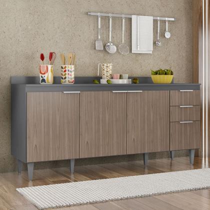 Imagem de Balcão de Cozinha Com Tampo 180cm Pérola Grafite/Freijó Z34 - Mpozenato