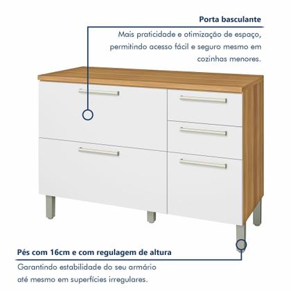 Imagem de Balcão de Cozinha com Tampo 2 Portas 3 Gavetas Burguesa Premium 100% MDF Marrom/Amadeirado Freijó/Branco