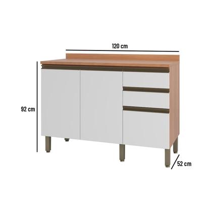 Imagem de Balcão de Cozinha com Tampo 2 Portas e 3 Gavetas 120cm Multimóveis CR20398