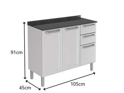 Imagem de Balcão de Cozinha com Tampo 3 Portas 2 Gavetas Luce - Itatiaia