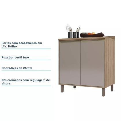 Imagem de Balcão de Cozinha com Tampo 80 cm 2 Portas de abrir 1 Prateleira Mel Luciane Móveis