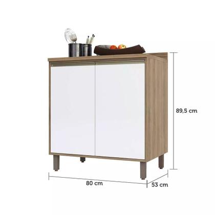 Imagem de Balcão de Cozinha com Tampo 80 cm 2 Portas de abrir 1 Prateleira Mel Luciane Móveis