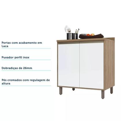 Imagem de Balcão de Cozinha com Tampo 80 cm 2 Portas de abrir 1 Prateleira Mel Luciane Móveis