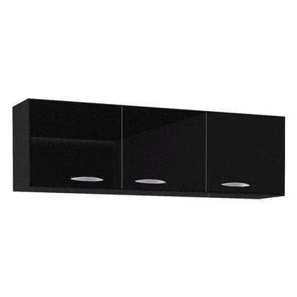 Imagem de Balcão De Cozinha Com Tampo E Armário Aéreo 120 Cm Preto - Poquema