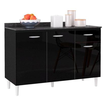 Imagem de Balcão De Cozinha Com Tampo E Armário Aéreo 120 Cm Preto - Poquema