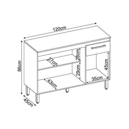 Imagem de Balcão de Cozinha Dama 3 Portas e 1 Gaveta c/ Tampo 120cm Avena/Grafito - Demóbile