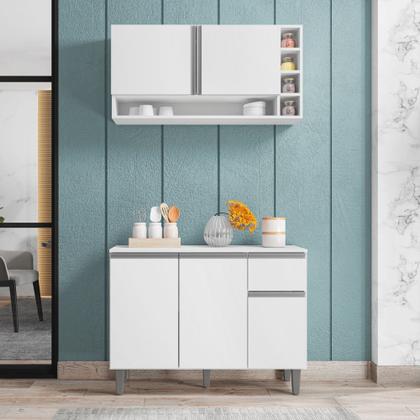 Imagem de Balcão De Cozinha E Armário Aéreo Vanessa 105 cm Branco AJL