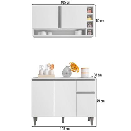 Imagem de Balcão De Cozinha E Armário Aéreo Vanessa 105 cm Branco AJL