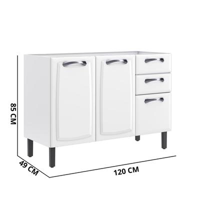 Imagem de Balcão de Cozinha em Aço 3 Portas e 2 Gavetas 120cm sem Tampo Armário Modular Organizador Compacto Multiuso Itatiaia New Premium Branco