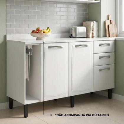 Imagem de Balcão de Cozinha em Aço 3 Portas e 2 Gavetas com Toalheiro sem Tampo 140cm New Premium Itatiaia Branco
