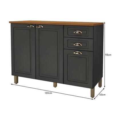 Imagem de Balcão de Cozinha Firenze 120cm 3 Portas e 2 Gavetas com Tampo MDF - Indékes