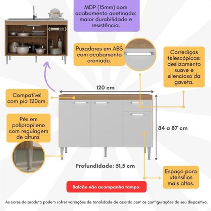 Imagem de Balcão de Cozinha Gabinete para Pia 120cm Paris Multimóveis MP2215