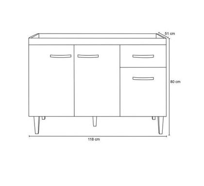 Imagem de Balcão de Cozinha Gabriela 120cm Branco S/Tampo - AJL Móveis
