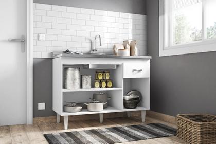 Imagem de Balcão de Cozinha Gabriela 120cm Branco S/Tampo - AJL Móveis