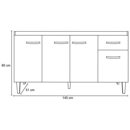 Imagem de Balcão de Cozinha Gabriela 150cm Amêndoa/Branco S/Tampo - AJL Móveis