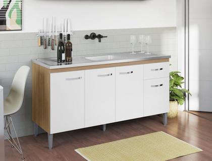Imagem de Balcão de Cozinha Gabriela 150cm Amêndoa/Branco S/Tampo - AJL Móveis