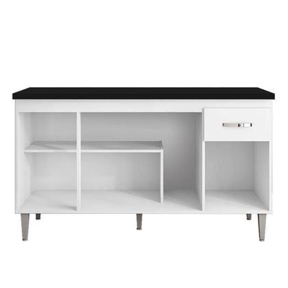 Imagem de Balcão De Cozinha Gabriela Branco Flex Com Tampo 150 Cm Preto Fosco - Ajl