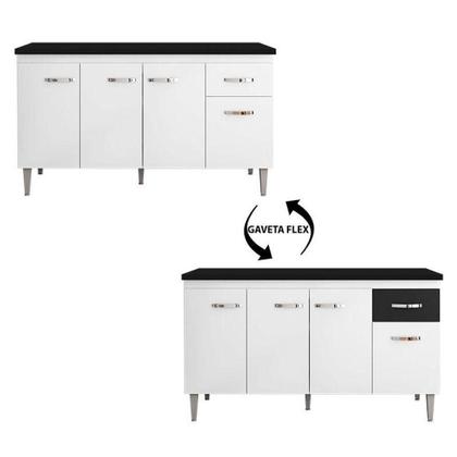 Imagem de Balcão De Cozinha Gabriela Branco Flex Com Tampo 150 Cm Preto Fosco - Ajl